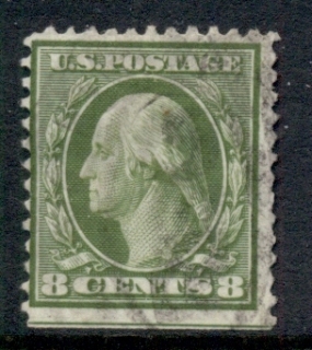 USA-1910-11-Sc380-8c-olive-green-Washington-Perf-12-Wmk-S-L-FU-2