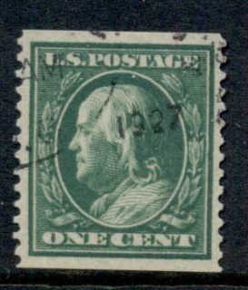 USA-1910-11-Sc381-1c-green-Franklin-Perf-12-Vert-Wmk-S-L-FU