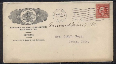 USA-1911-2c-Washington-Register-of-the-Land-Office-CC-cover-to-Ohio