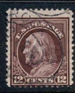 USA-1912-14-Sc417-12c-claret-brown-Franklin-Perf-12-Wmk-S-L-FU