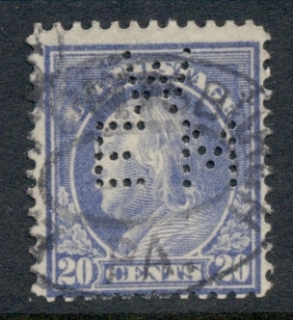 USA-1912-14-Sc419-20c-ultramarine-Franklin-Perf-12-Wmk-S-L-Perfin-FU