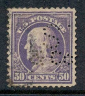 USA-1912-14-Sc421-50c-violet-Franklin-Perf-12-Wmk-S-L-Perfin-FU