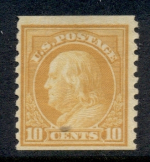 USA-1916-19-Sc497-10c-Franklin-Rotary-Perf-10-Vert-No-Wmk-MLH