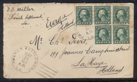 USA-1916-5x1c-Washington-cover-to-Holland