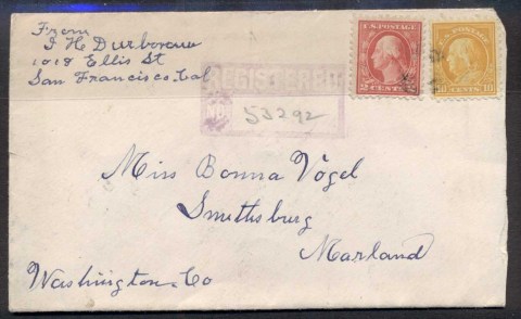 USA-1916-Washington-Franklin-Registered-cover-to-Maryland