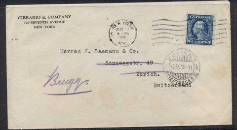 USA-1919-5c-Washington-CC-cover-to-Switzerland