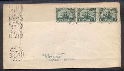 USA-1921-1cx3-Pilgrim-Tercentenary-cover-to-Indiana