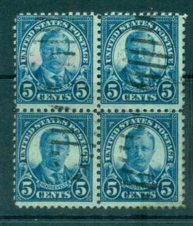 USA-1922-25-Sc557-5c-Roosevelt-Blk-4-P11-Flat-Plate-FU-lot67812