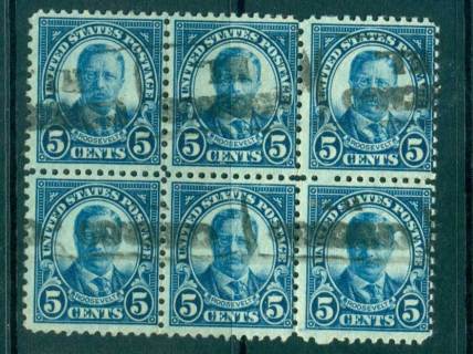 USA-1922-25-Sc557-5c-Roosevelt-Blk-6-P11-Flat-Plate-FU-lot67814