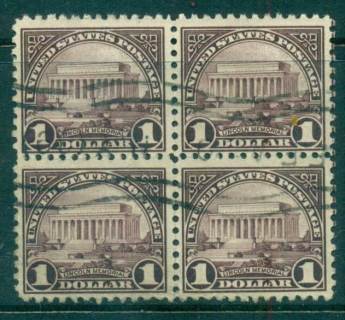 USA-1922-25-Sc571-1-Lincoln-Memorial-Blk-4-P11-Flat-Plate-FU-lot67883