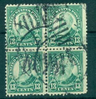 USA-1922-25-Sc622-13c-Harrison-Blk-4-P11-Flat-Plate-FU-lot67834