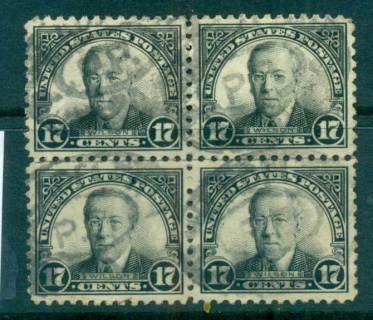 USA-1922-25-Sc623-17c-Woodrow-Wilson-Blk-4-P11-Flat-Plate-FU-lot67851