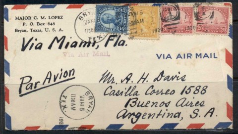 USA-1922-38-Fourth-Bureau-Golden-Gate-20c-pr-Bryan-1930-via-Miami-to-Argentina-Air-mail-cover