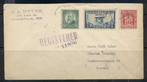 USA-1922-38-Fourth-Bureau-Harrison-13c-Mixed-Franking-Registered-Evansville-1931-to-Germany-cover