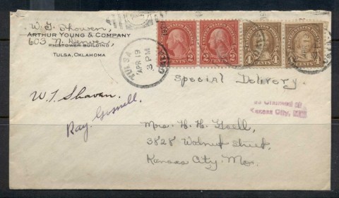 USA-1922-38-Fourth-Bureau-Special-Delivery-Tulsa-1929-to-Kansas-City-cover