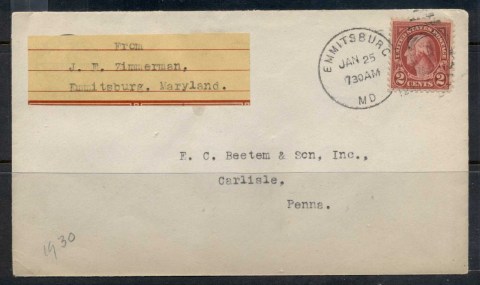 USA-1922-38-Fourth-Bureau-Washington-2c-Emmitsburg-1930-cover