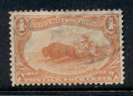 USA-1889-Sc287-Trans-Mississippi-Exposition-4c-Indian-Hunting-Buffalo-FU