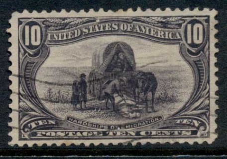 USA-1889-Sc290-Trans-Mississippi-Exposition-10c-Hardships-of-Emigration-thin-FU