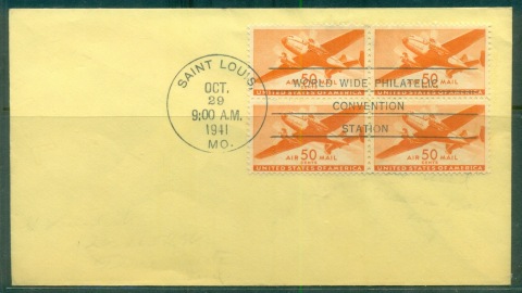 USA-1941-50c-Airmail-blk4-Saint-Louis-Philatelic-Convention-Station-cover