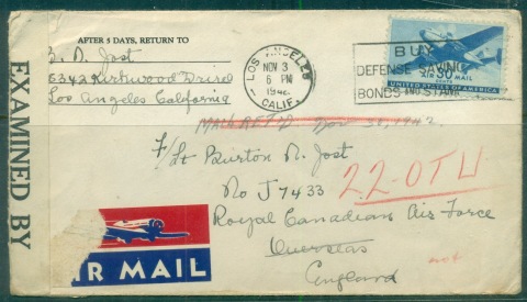 USA-1942-30c-Airmail-To-Royal-Canadian-Air-Force-UK-censored-cover