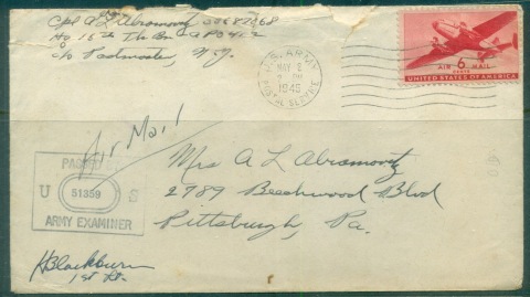 USA-1945-6c-Airmail-Army-Examiner-cover-faults