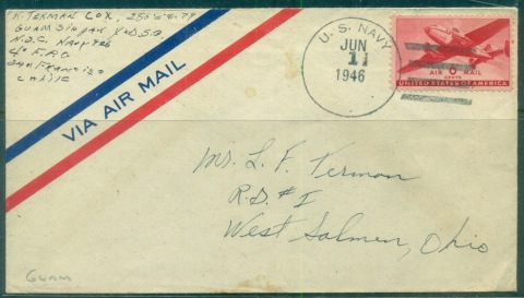 USA-1946-6c-Airmail-Guam-to-Ohio-cover