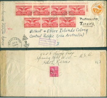 USA-1948-Airmail-to-Gilbert-Ellice-Is-via-Australia-faults