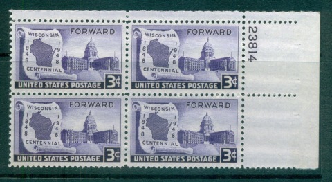 USA-1948-Sc957-Wisconsin-Statehood-PB23814-MUH-lot67644