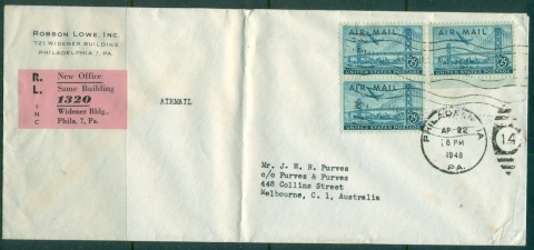 USA-1948-Stamp-Dealer-Robson-Lowe-to-Melbourne-Airmail-cover-XL