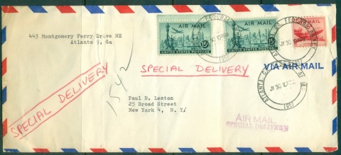 USA-1957-Airmail-Special-Delivery-New-York-faults