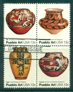 USA-1977-Sc1706-09-Pueblo-Pottery-Blk-FU-lot33663