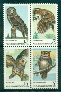 USA-1978-Sc1760-63-American-Owls-Wildlife-Conservation-Blk-MUH-lot33247