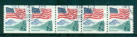 USA-1988-Sc2280-25c-Flag-over-Yosemite-Coil-P10-Str-5-FU-lot47413