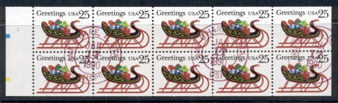 USA-1989-Sc2429-Xmas-Sleigh-booklet-pane-FU