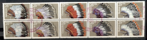 USA-1990-Sc2501-05-Indian-Headresses-booklet-pane-FU