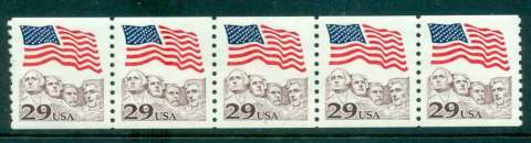 USA-1991-Sc2523-29c-Flag-over-Mt-Rushmore-Coil-P1-Str-5-MUH-lot47510