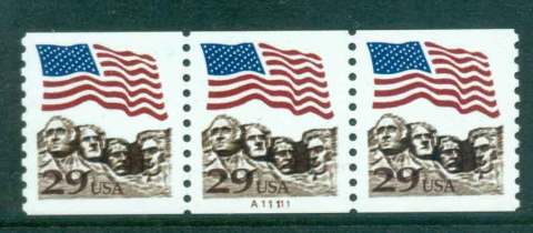 USA-1991-Sc2523A-29c-Flag-over-Mt-Rushmore-Photogravure-Coil-PA11111-Str-3-MUH-lot47516