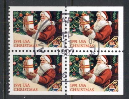 USA-1991-Sc2583-Xmas-Santa-with-present-booklet-pane-4-FU