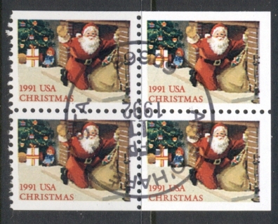 USA-1991-Sc2584-Xmas-Santa-at-Fireplace-booklet-pane-4-FU