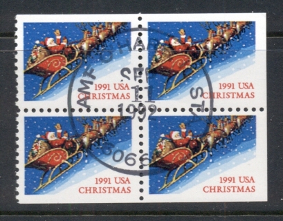 USA-1991-Sc2585-Xmas-Santa-Sleigh-booklet-pane-4-FU