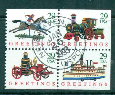 USA-1992-Sc2715-8-Xmas-Trains-Booklet-Blk-4-FU-lot47622