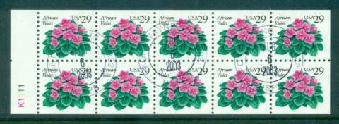 USA-1993-Sc2486a-29c-African-Violets-Booklet-Pane-PK1111-FU-lot47737