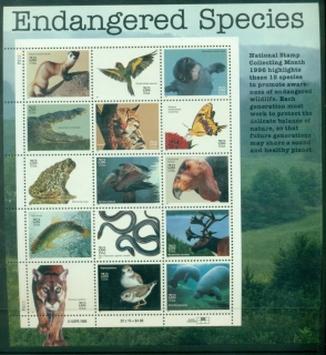 USA-1996-Endangered-Species-pane-MUH-XL-Shipping
