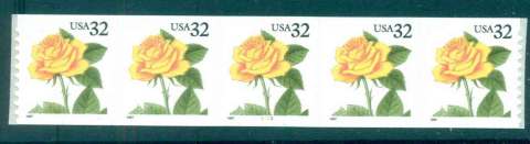 USA-1997-Sc3054-32c-Yellow-Rose-Coil-Str-5-PN1111-MUH-lot48384