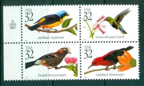 USA-1998-Sc3222-25-Tropical-Birds-Blk-4-MUH-lot55815