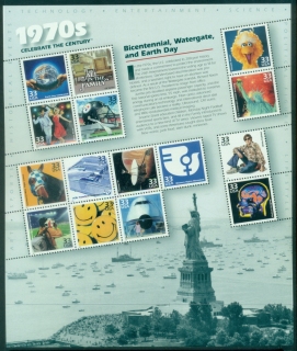USA-1999-Celebrate-the-Century-1970s-Bicentennial-Watergate-and-Earth-Day-MS-MUH-XL-Shipping