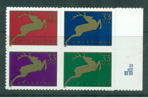 USA-1999-Sc3356-63-Xmas-Deer-Blk-4-MUH-lot55899