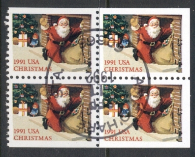 USA-1991-Sc2584-Xmas-Santa-at-Fireplace-booklet-pane-4-FU