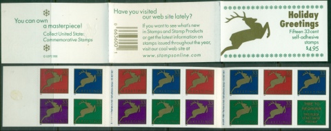 USA-1999-Christmas-Reindeer-Self-Adhesive-booklet-MUH