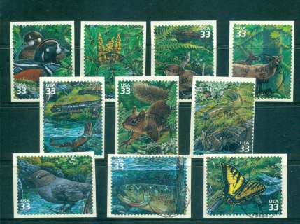 USA-2000-Sc3378a-j-Pacific-Coast-Rainforest-singles-FU-lot48774